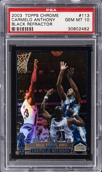 2003-04 Topps Chrome Black Refractor #113 Carmelo Anthony Rookie Card (#215/500) - PSA GEM MT 10